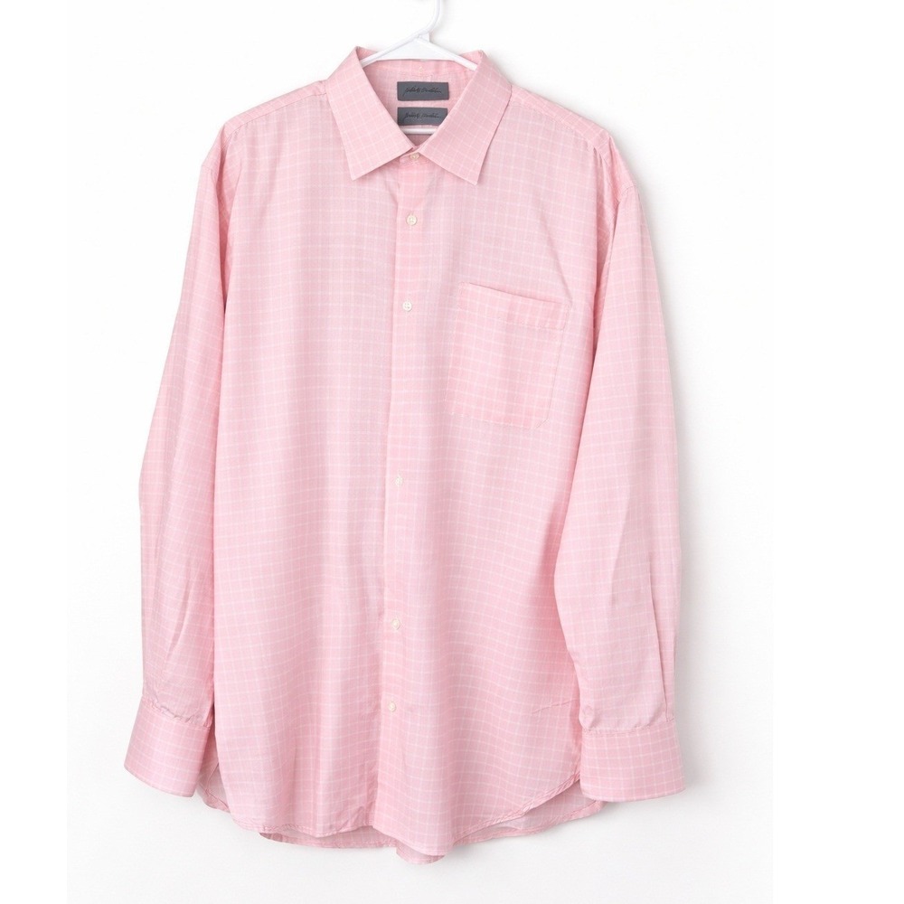 John W Nordstrom Pink Check Dress Shirt 16.5 34 Cotton Classic